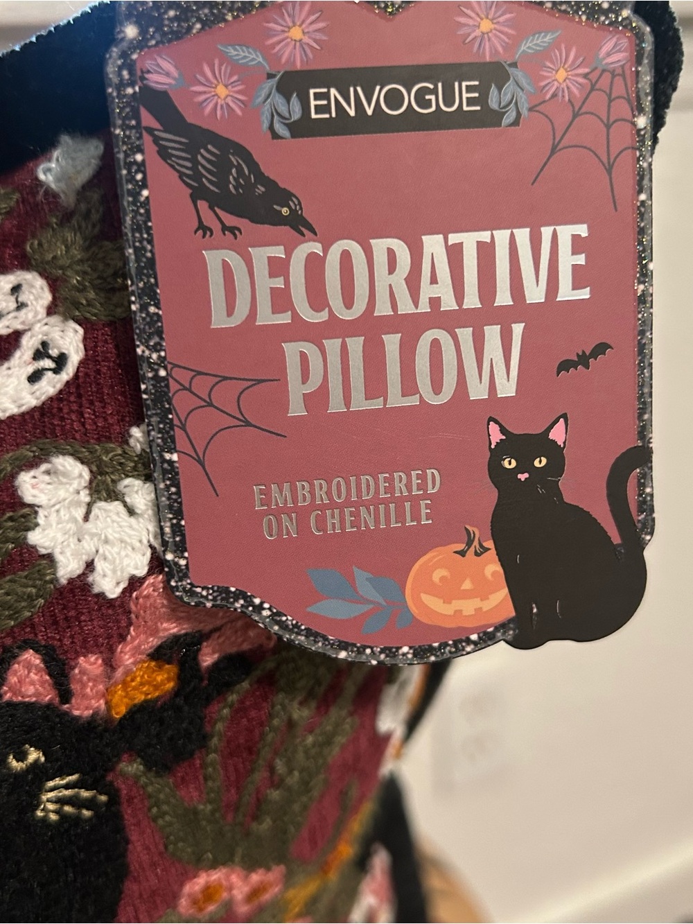 NEW Envouge Halloween Embroidered OnChenille Pumpkin&Cat Decorative Throw Pillow - Picture 10 of 10